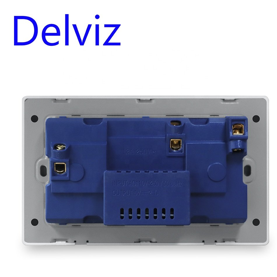 Delviz British Standard Electrical plugs Double Outlet, 18W Type-C Ports Quick charge,Crystal glass UK 13A Wall Power USB Socket