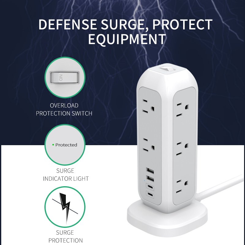 Worldplug Multi Plug USA Surge Protector Tower Power Strips Electric Extension Socket