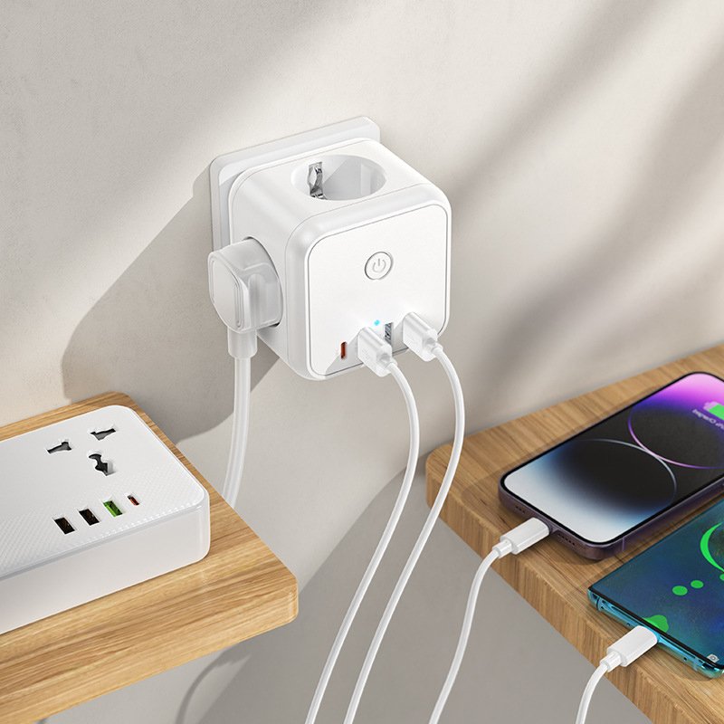 Cube socket Wall Outlet Extender 3 Way Flat Mini Indoor Plug Folding Outlet Splitter 3In 1 Rotatable Socket Converter