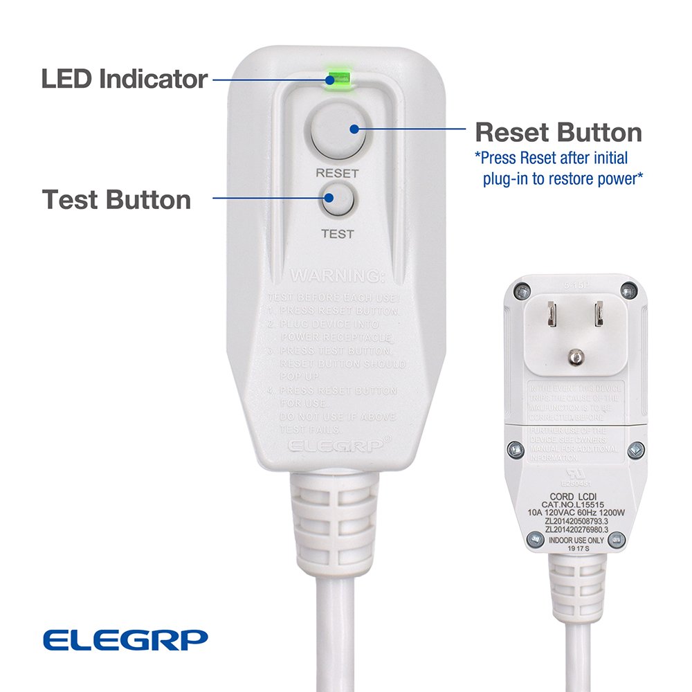 10amp 1200W LCDI Plug for A/C Air Conditioner Certified LCDI Plug with Patented Power Cord 18AWG 7.5 Feet 10A Electrical Plug