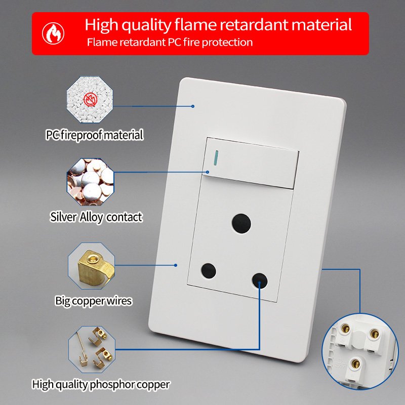 home electrical wall switch and socket custom switch plate 1 lever switch 16A socket outlet plug