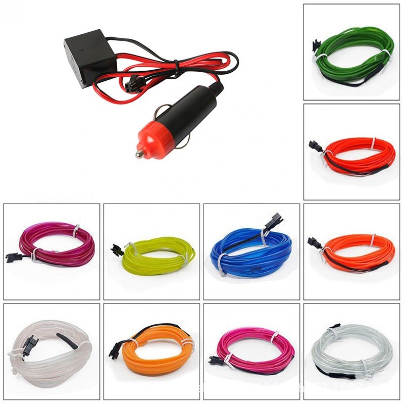 EL Wiring Neon Strip Flexible Car Interior LED Ambient Light Atmosphere Lamp Cigarette Lighter Plug
