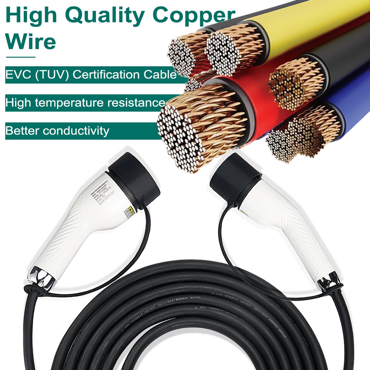 OEM 32A IEC 62196 Charging Cable 7KW Type 2 EV Charger with TUV Certificate Male to Female Cable for Electric Vehicle Charging