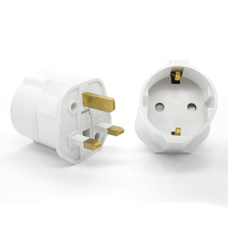 EU to UK/HK/Singapore/UAE/KSA Adapter Plug With 13A Fuse And Safety Closure 2-Pin DE/FR/IT/ES European Plug Converted to UK Plug