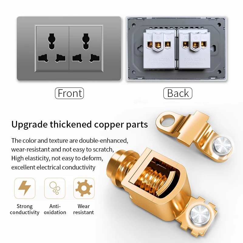US Mexico Wall Light Switch Socket 5V 2.1A USB Type-c Charger Plug,Golden Glass Panel American Standard Power Outlet