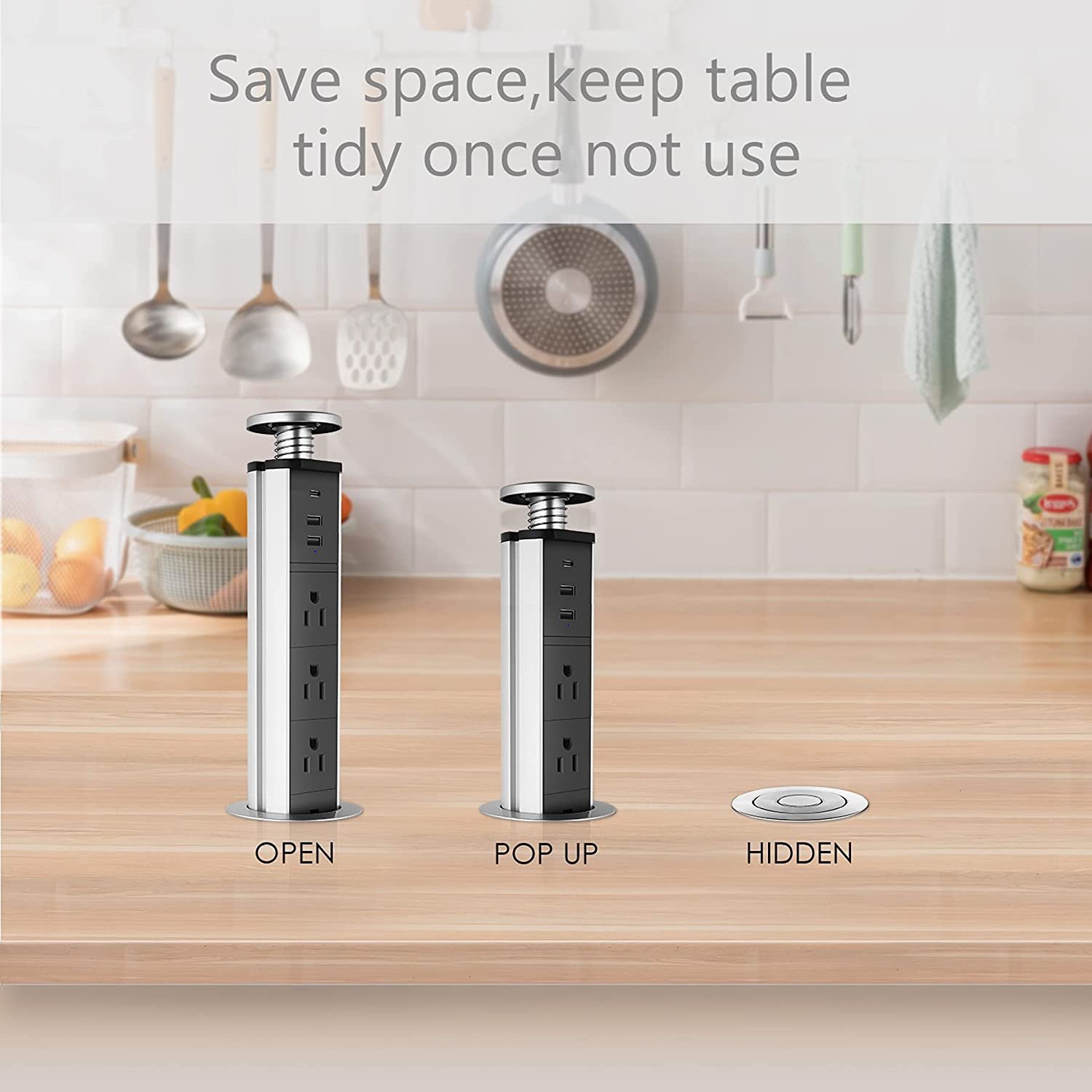 Tabletop Manual Pop Up Power Socket With USB Kitchen Office Pop Up Power Socket With Multi Plug Embedded Retractable Power Strip