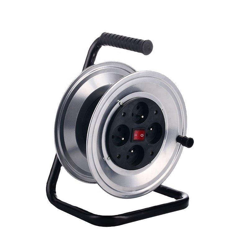 French Type Industrial Electric Extension Power Cord Retractable Cable Reel 30m 4x16A Sockets 250V Electrical Plug CN 25m