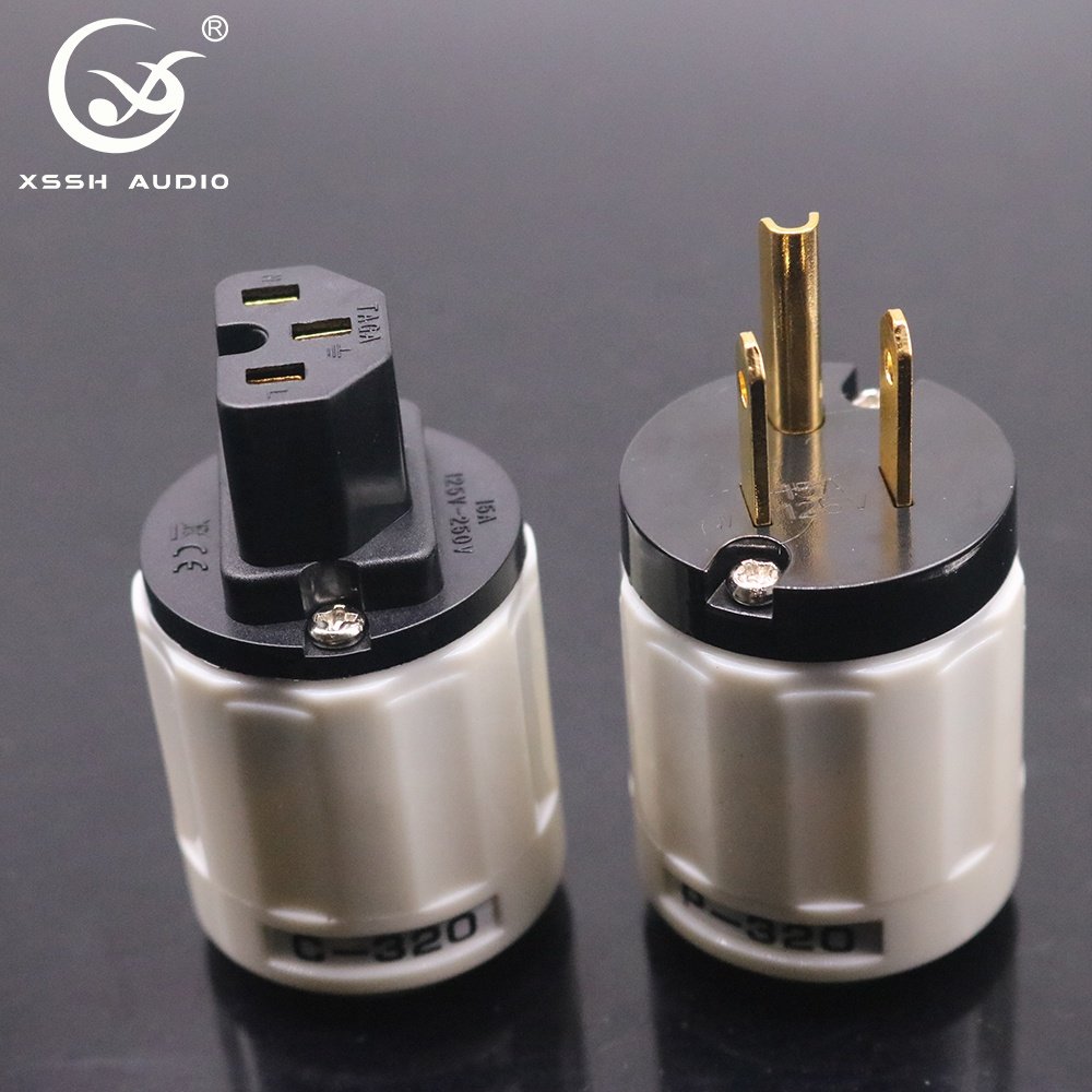 Power Electrical Jack XSSH OEM DIY HIFI Audio Rhodium Gold Plated Brass 3 Pins US AC Power Plug Connector for Big Power Cable