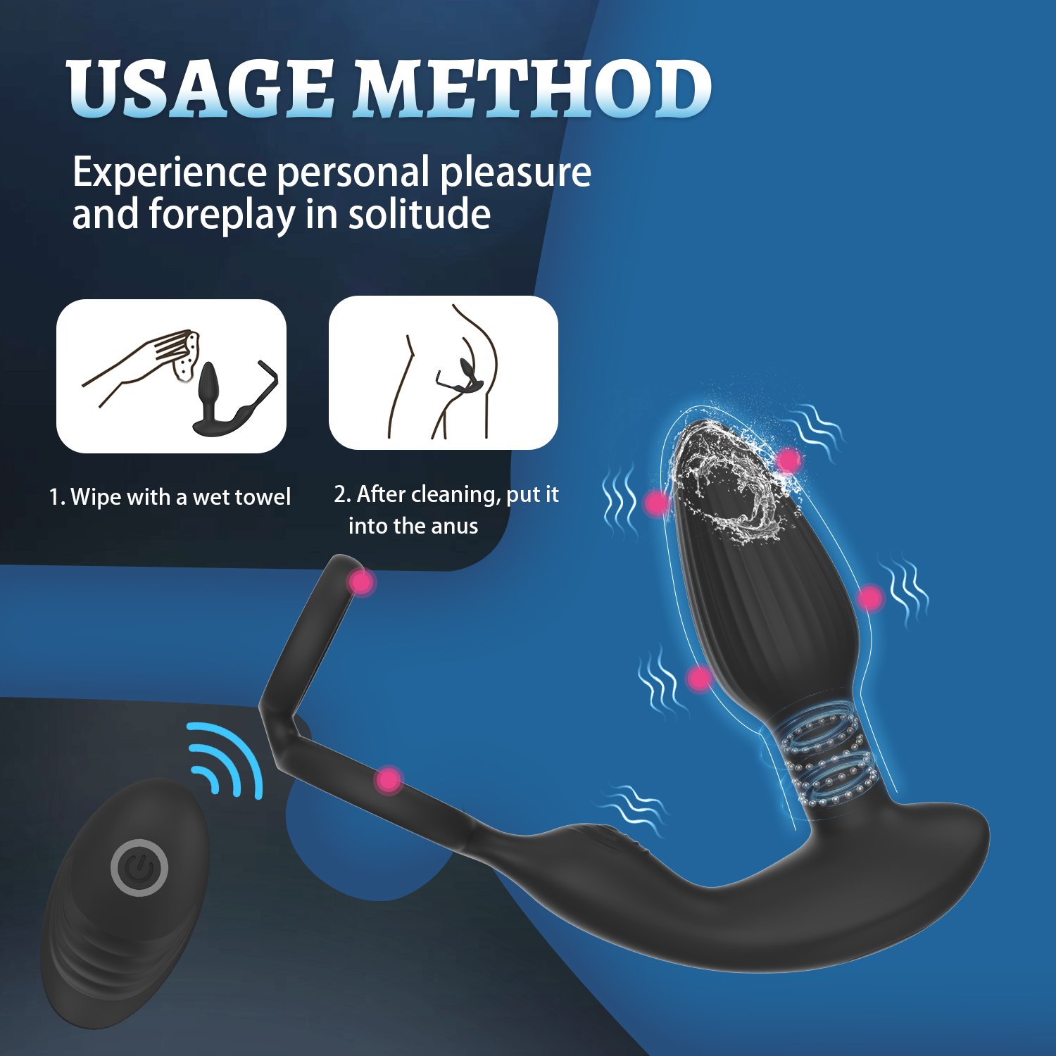 2 Heads Vibration Powerful Silicone Anal Plug With Cock Ring Remote Control Vibrating Rotating Prostate Massage Anal Vibrator