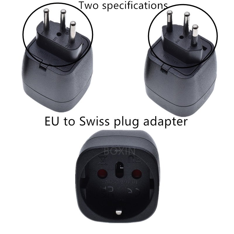 Swiss travel conversion plug, EU Germang to Switzerland 3 pin plug 10A 250V