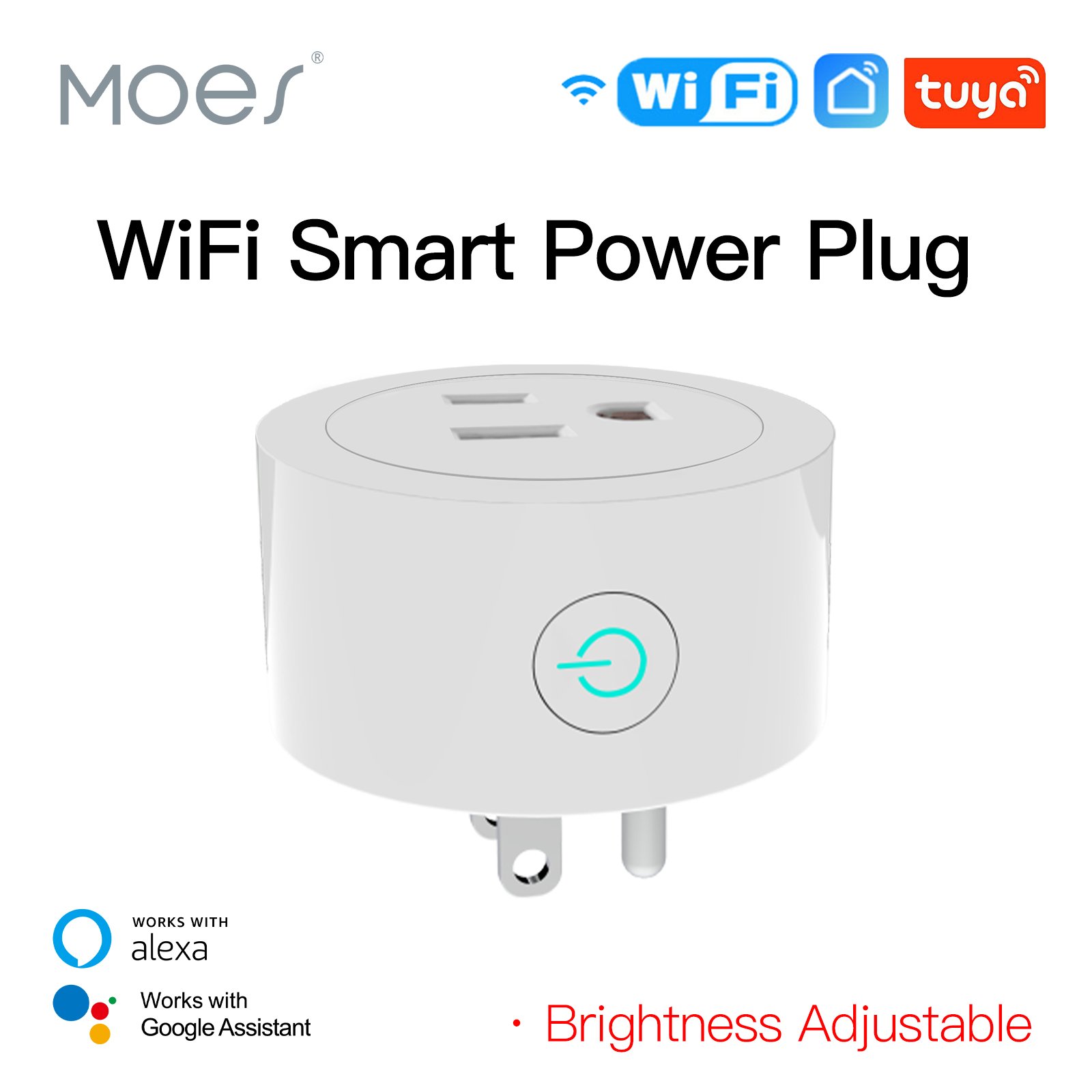 WiFi Smart Power Socket Plug Brightness Adjust Timer Plug Tuya Smart Life App Compatible for Amazon Alexa Google Assistant
