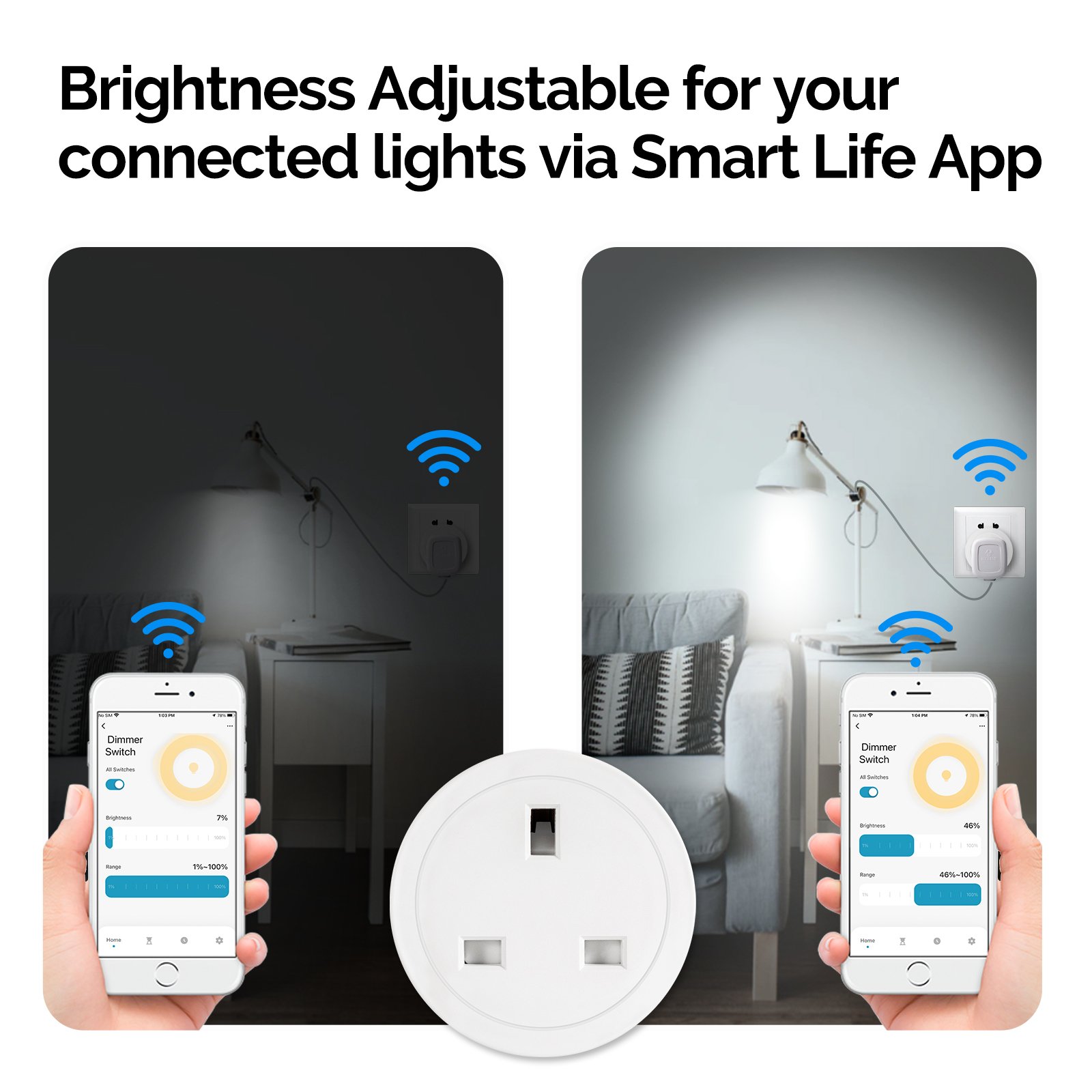 WiFi Smart Power Socket Plug Brightness Adjust Timer Plug Tuya Smart Life App Compatible for Amazon Alexa Google Assistant