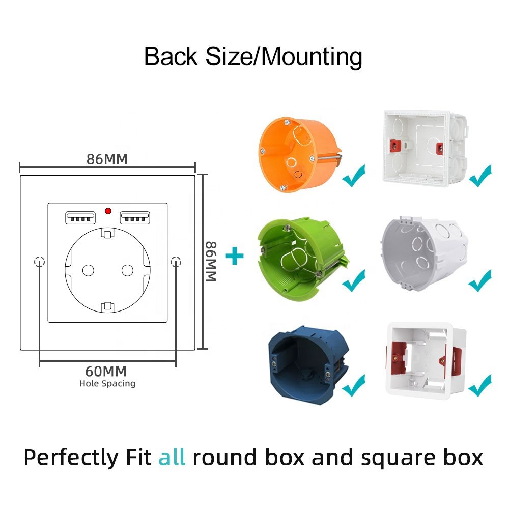 Socket with usb and type c eu power wall switch plug charger usb socket