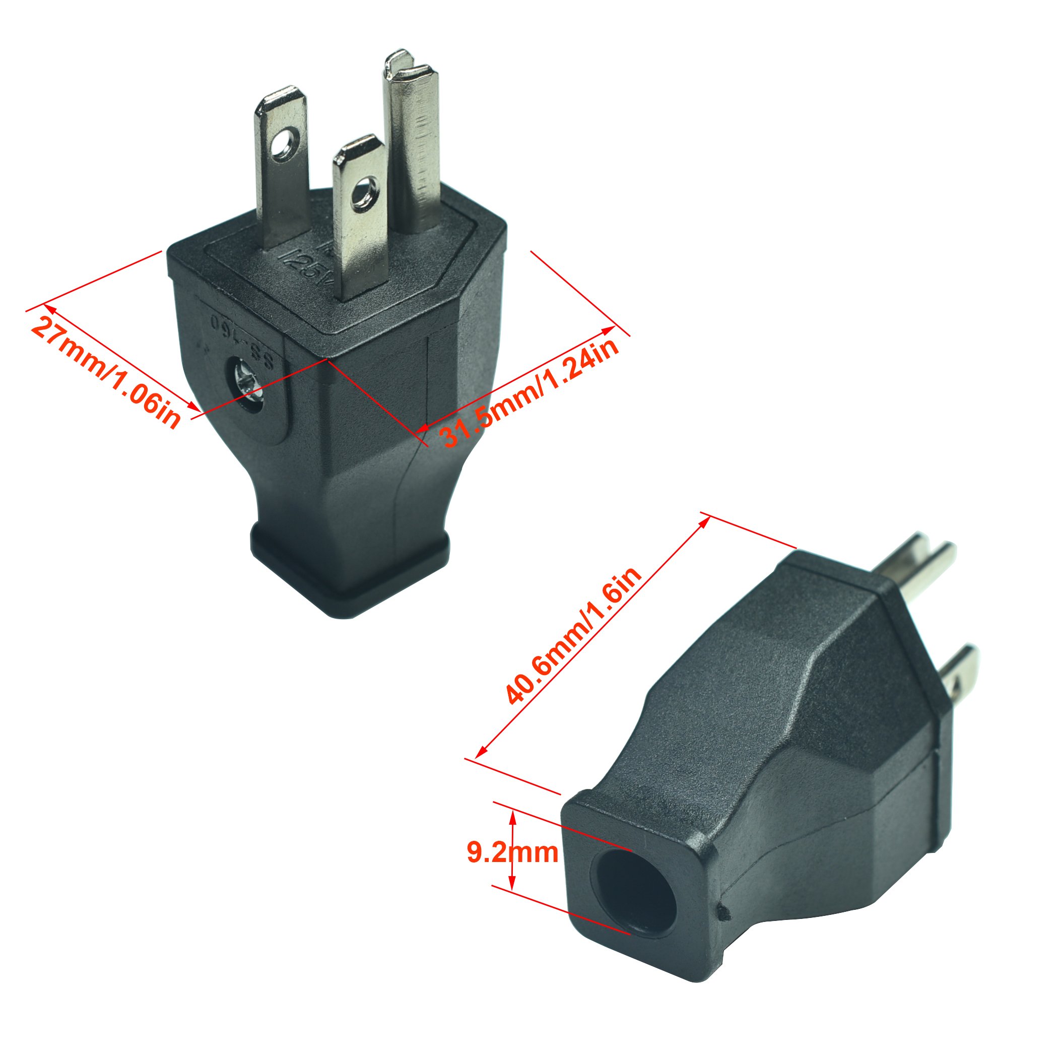 NEMA 5-15P Electrical Replacement Plug Extension Cord Ends 125V 15A 2Pole 3Wire Male Straight Plug 3 Pins removable wiring plug