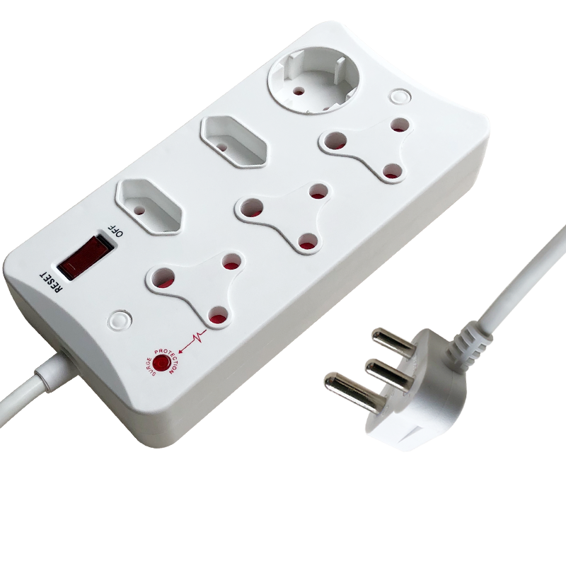 Factory Design White 16 Amp,16a 0.5m South African Type 6 Outlets Multiple Plugs Extension Socket Power Strip