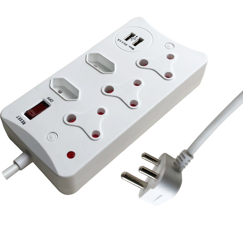 Factory Design White 16 Amp,16a 0.5m South African Type 6 Outlets Multiple Plugs Extension Socket Power Strip
