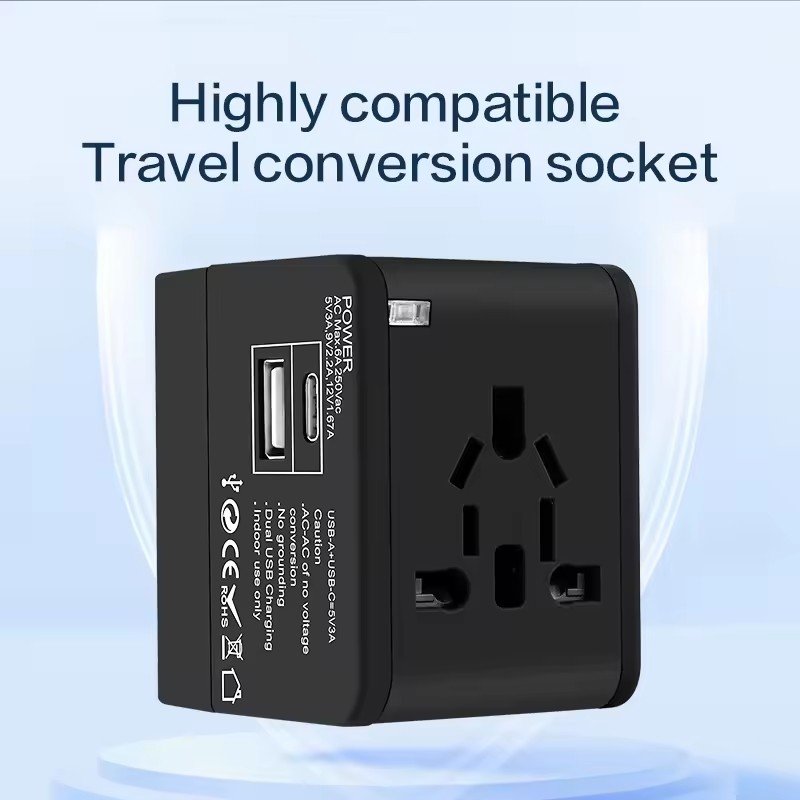 Universal Travel Adapter with USB and Type-C All in One Socket Portable Multi Charger Plug for EU UK US AU