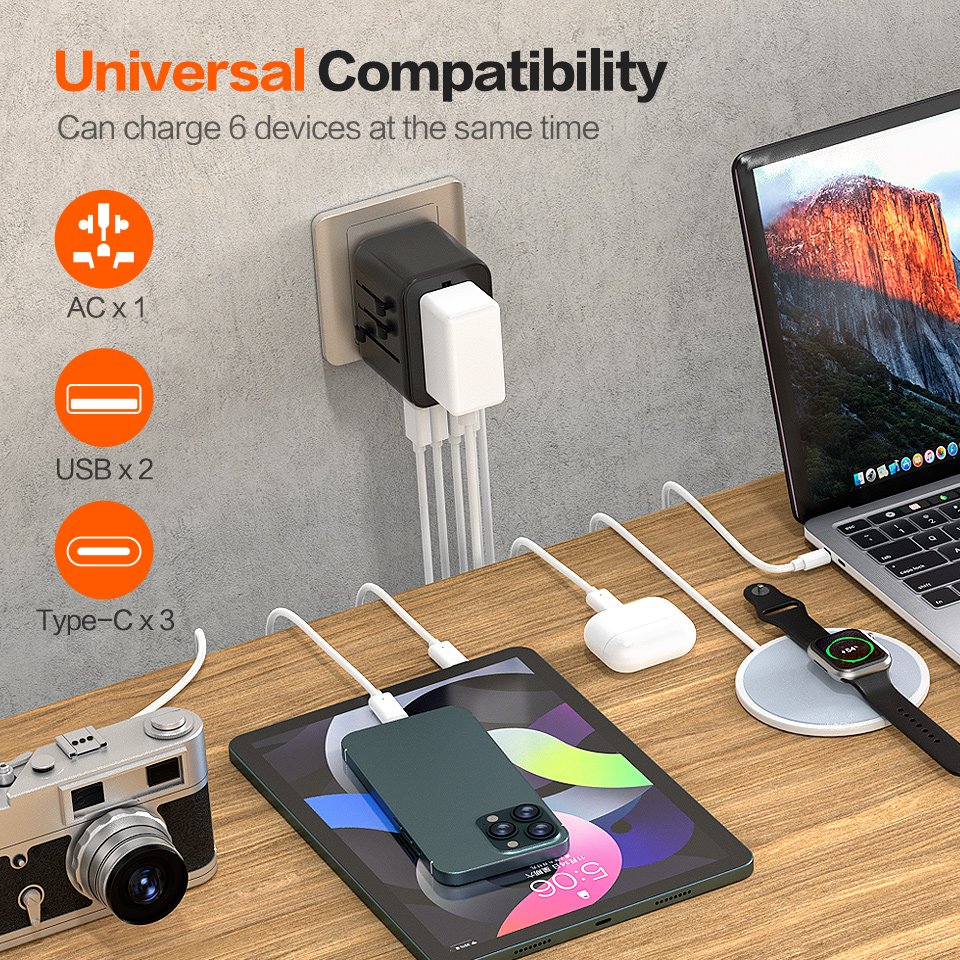 Universal Travel Adapter International Travel Plug Adaptor All in One Worldwide Wall Charger with USB and Type-C