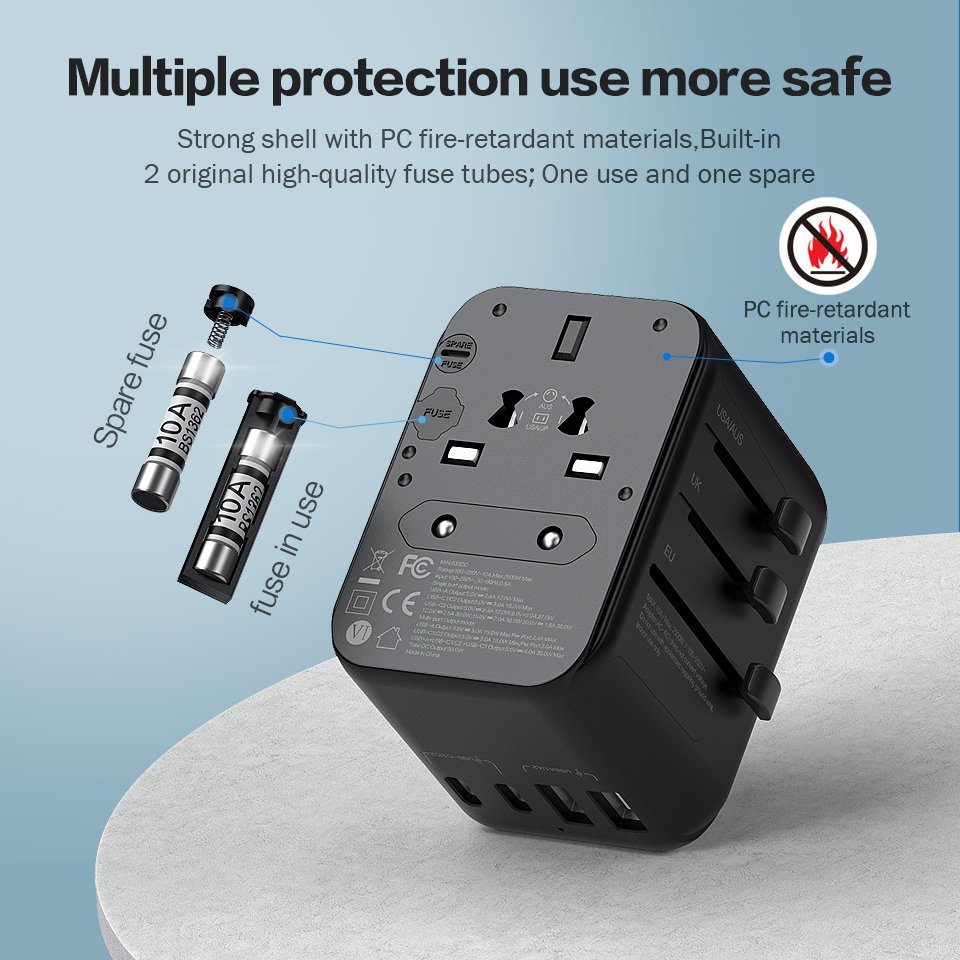 Universal Travel Adapter International Travel Plug Adaptor All in One Worldwide Wall Charger with USB and Type-C