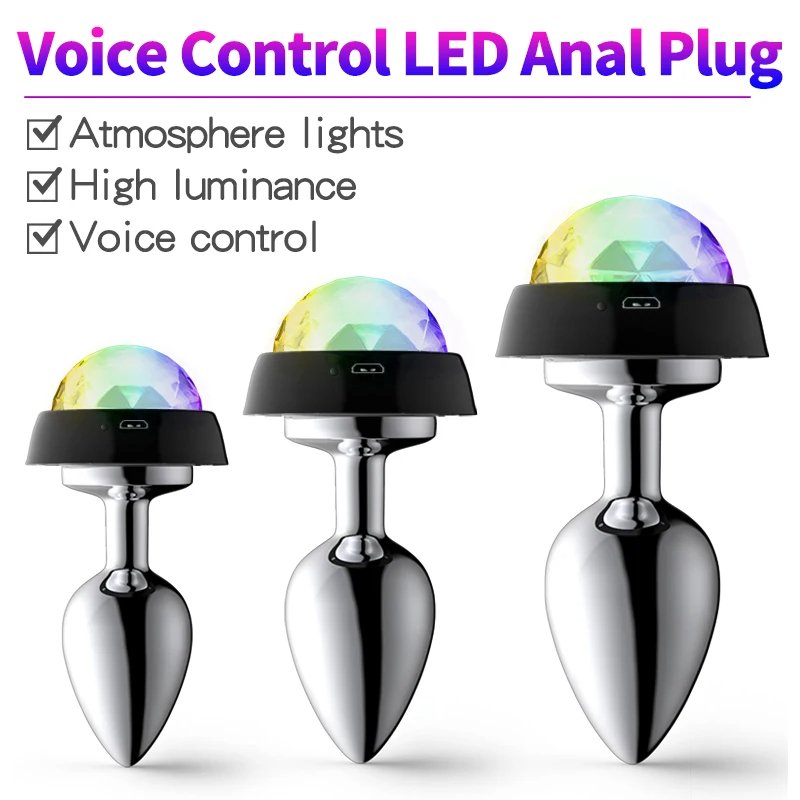 SacKnove New Game Sex Toys Voice Control LED Flash Usb Erotic Sm Butt Insert Women Vaginal Gay Men Anus Metal Light Anal Plug
