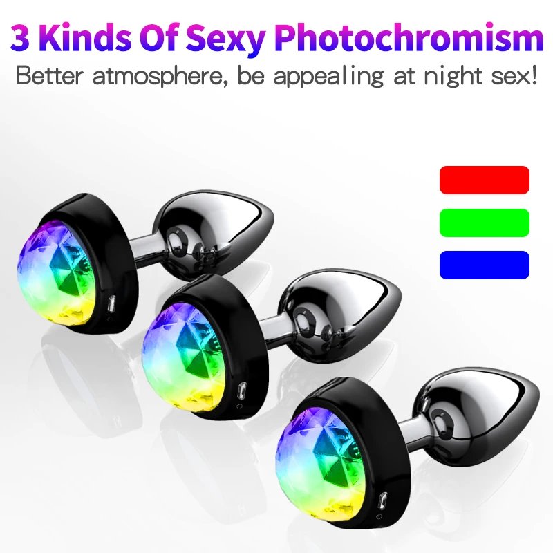 SacKnove New Game Sex Toys Voice Control LED Flash Usb Erotic Sm Butt Insert Women Vaginal Gay Men Anus Metal Light Anal Plug