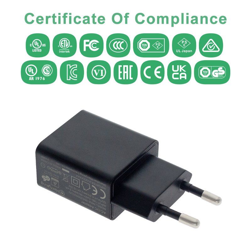 Merryking EU Plug FCC UL CB PSB Certificate singapore safety mark uk dual port 5V1.5A 5V2A 5V2.1A white usb charger