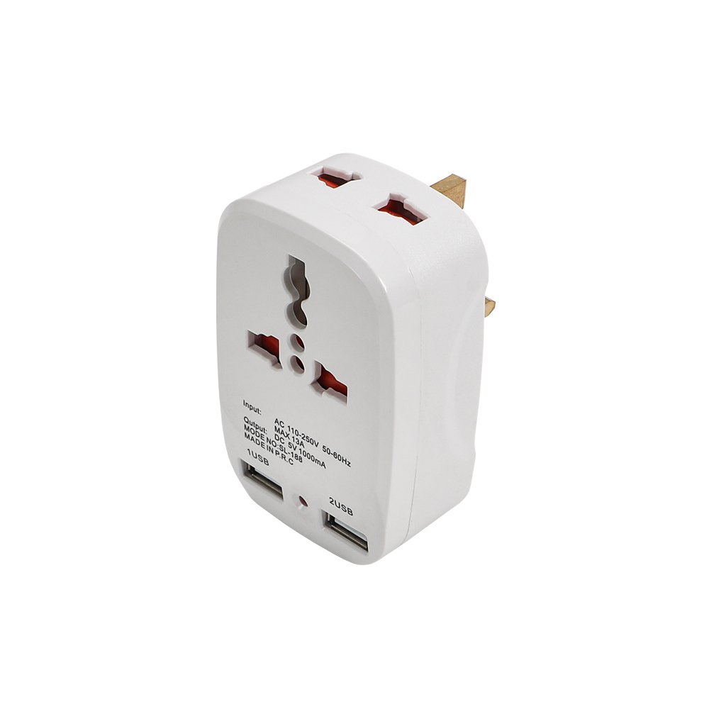 International AC Power EU UK Travel Adapter UK Plug To Universal Socket Double Usb Charging Fast