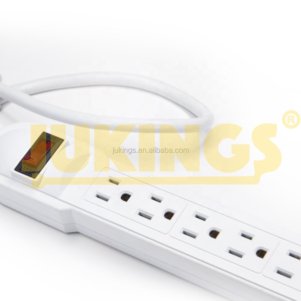 2 Foot 6-Outlet Surge Protector Power Strip 90Joul Grey color 125V/110V/220V 15A with Copper Wire Plug