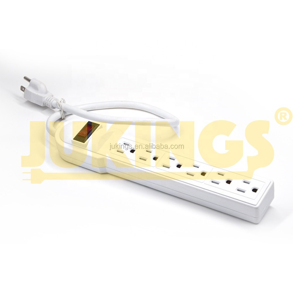 2 Foot 6-Outlet Surge Protector Power Strip 90Joul Grey color 125V/110V/220V 15A with Copper Wire Plug