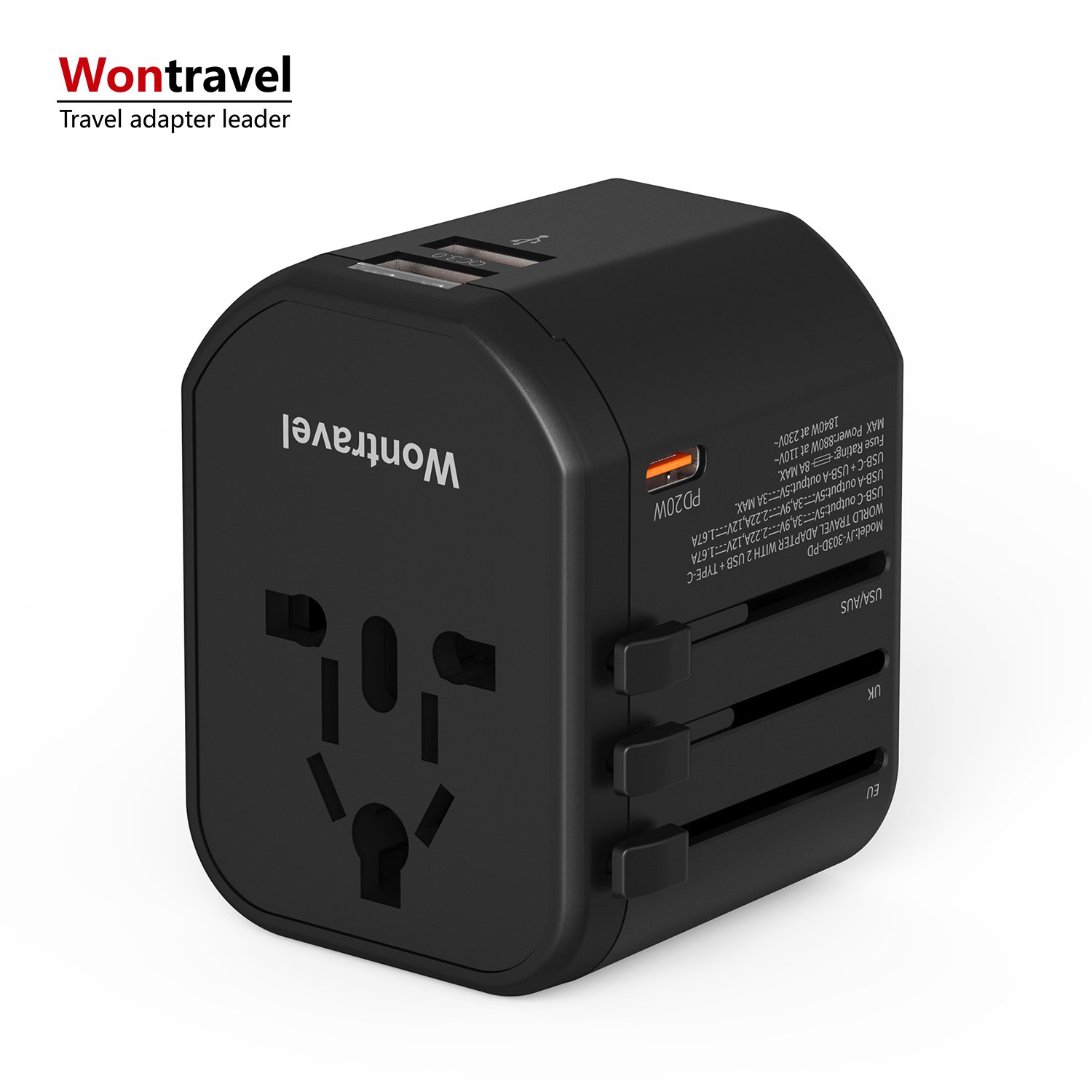 Wontravel 20W PD Dual USB International Travel Adaptor Multi Plug Charger Uk to South Africa Travel Adapter