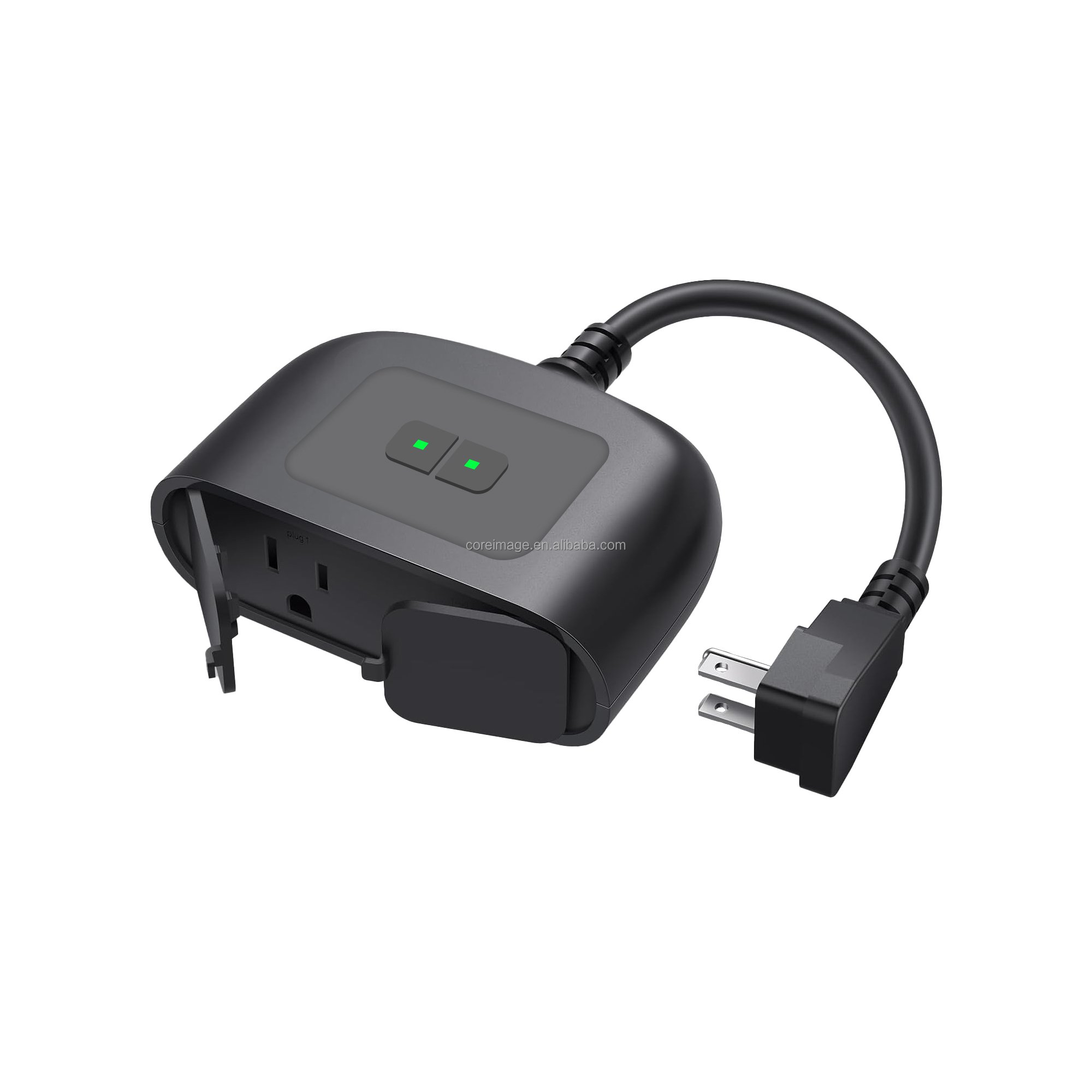 Outdoor Smart Plug Smart Home Wi-Fi Outlet with 2 Sockets IP44 Water Resistance Alexa Google Home Tuya Black 15A US Smart Socket