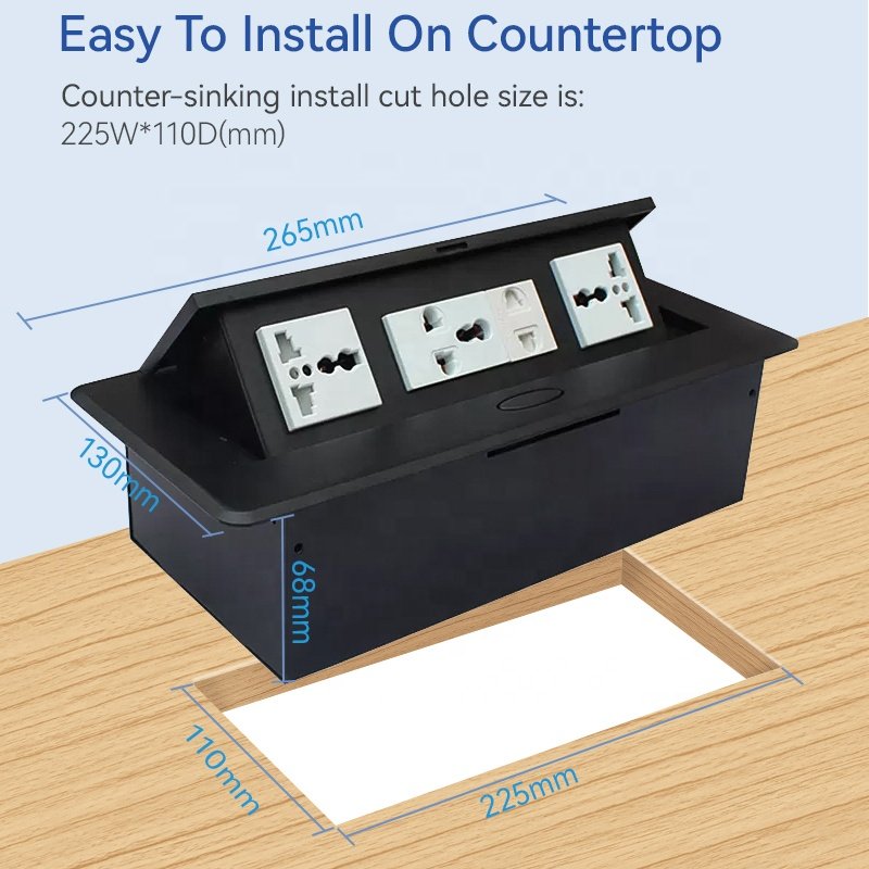 Universal Multi Smart Office Desk electricity accessories table socket box Alloy pop up socket charger plug