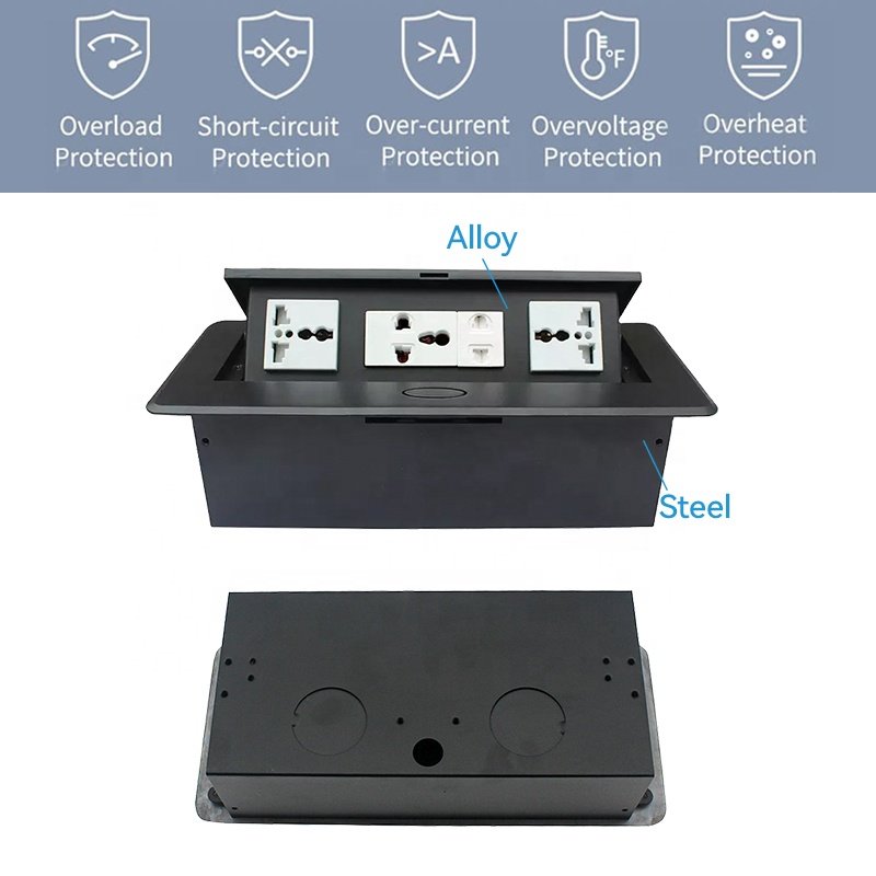 Universal Multi Smart Office Desk electricity accessories table socket box Alloy pop up socket charger plug