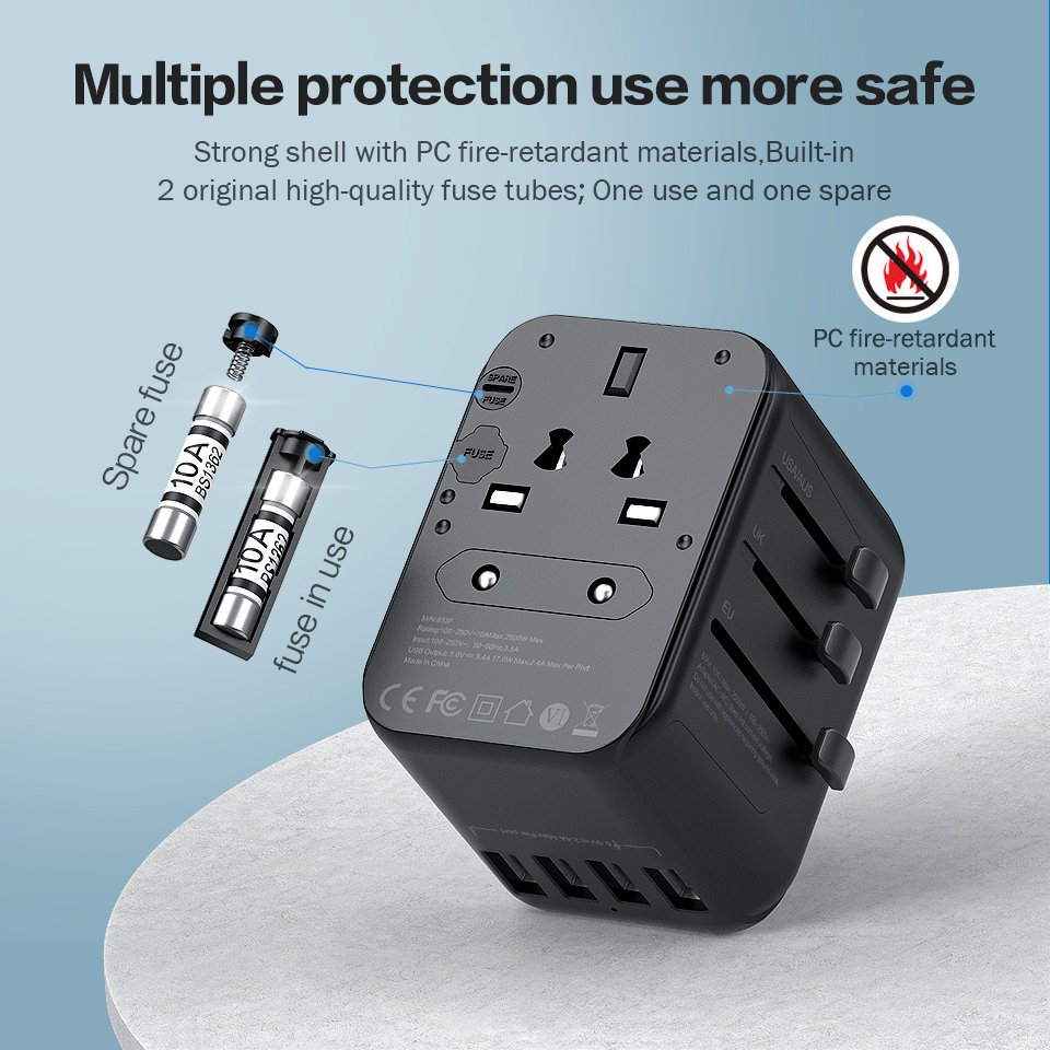 Worldplug UK EU US AU wall outlet converter charger adaptor international universal world travel plug adapter with 4 usb