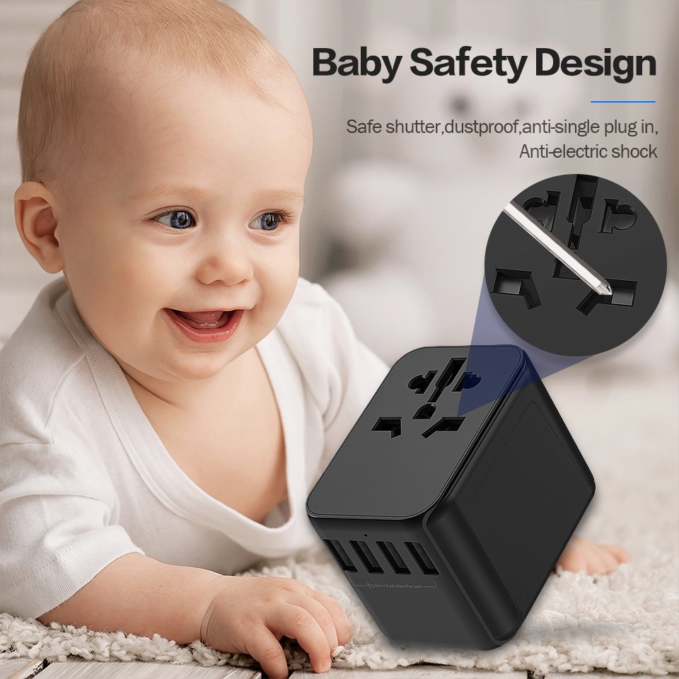 Worldplug UK EU US AU wall outlet converter charger adaptor international universal world travel plug adapter with 4 usb