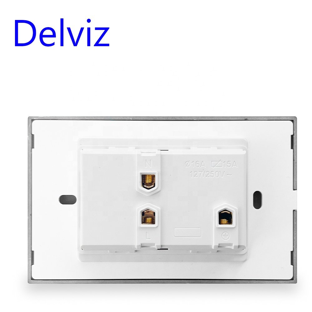 Delviz Tempered crystal glass panel 120mm*72mm, AC 110~250V, Thailand 15A Electric plug Outlet, Thai Standard Wall Power Socket