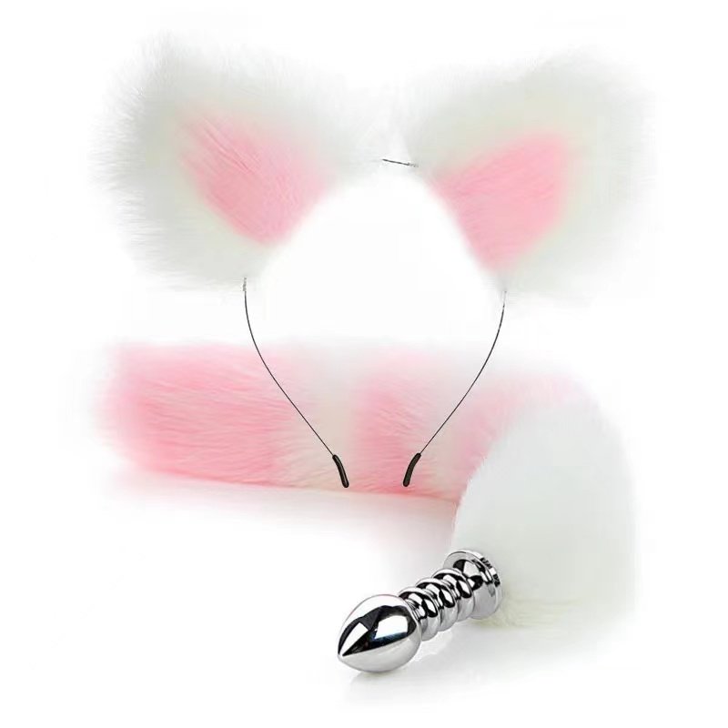 New Fox Tail Anal Plug Cat Rabbit Ears Headbands Set Feather Anals Plug Anus Stimulate Adult Product Sex Erotic Accessories