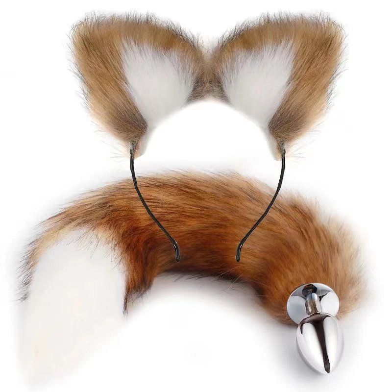 New Fox Tail Anal Plug Cat Rabbit Ears Headbands Set Feather Anals Plug Anus Stimulate Adult Product Sex Erotic Accessories
