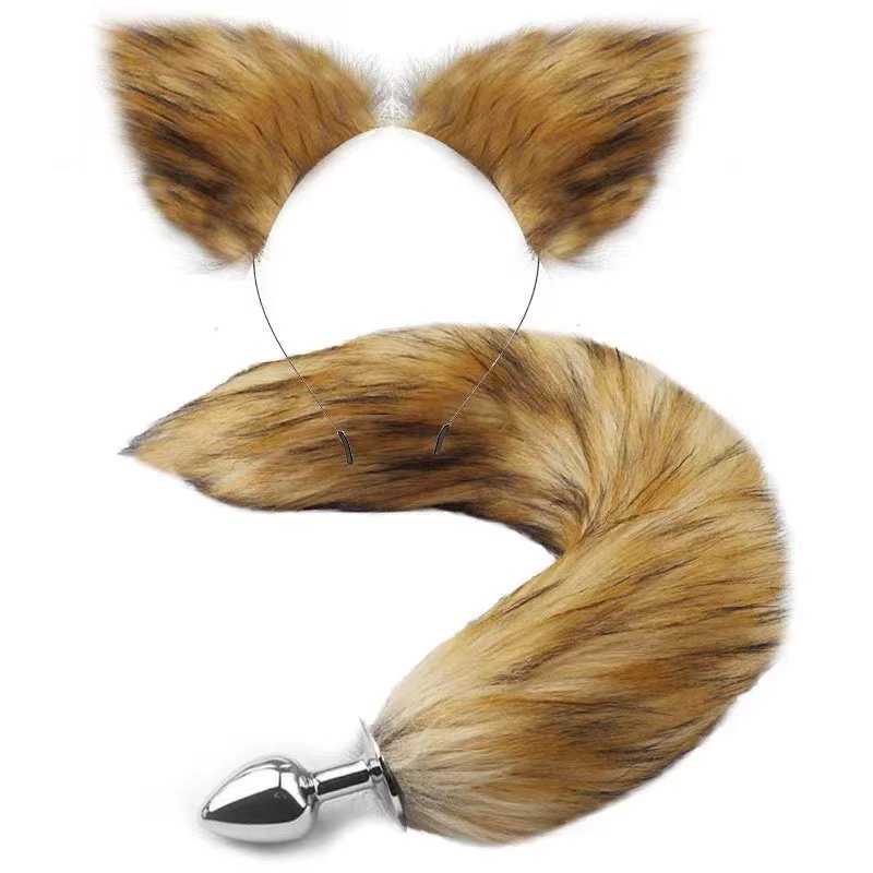New Fox Tail Anal Plug Cat Rabbit Ears Headbands Set Feather Anals Plug Anus Stimulate Adult Product Sex Erotic Accessories
