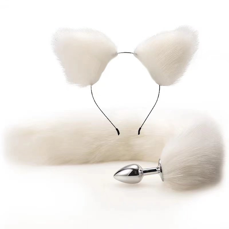 New Fox Tail Anal Plug Cat Rabbit Ears Headbands Set Feather Anals Plug Anus Stimulate Adult Product Sex Erotic Accessories