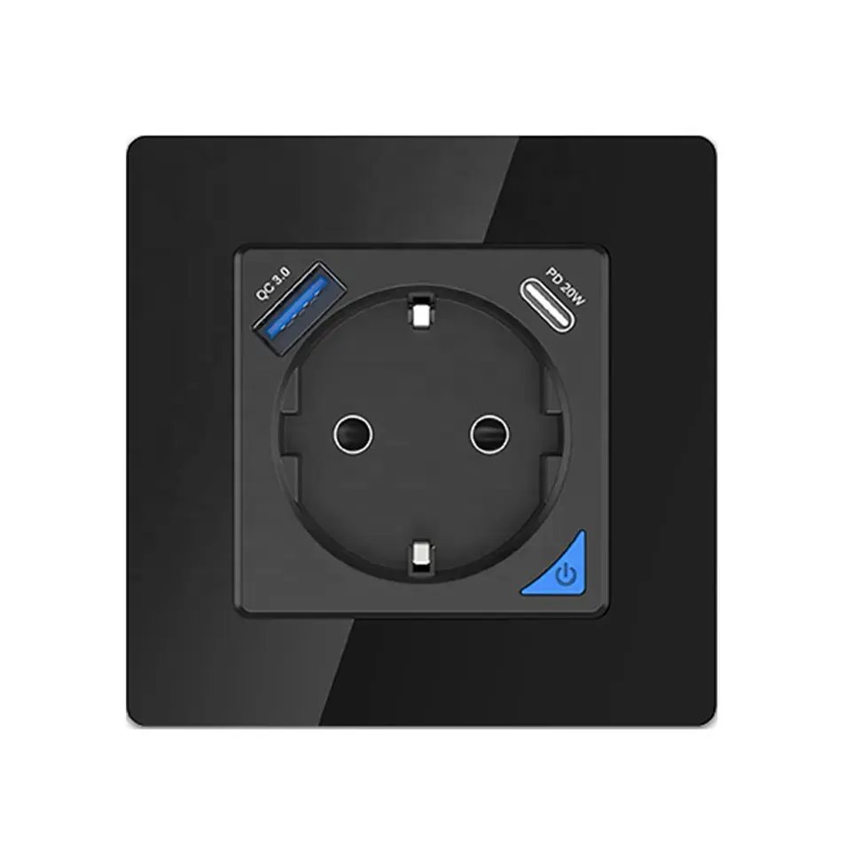Langyeao EU Smart Socket Type-C WiFi/ZigBee Smart Wall Socket Tuya Quick Charge PD20W with Power Monitoring Wall Plug