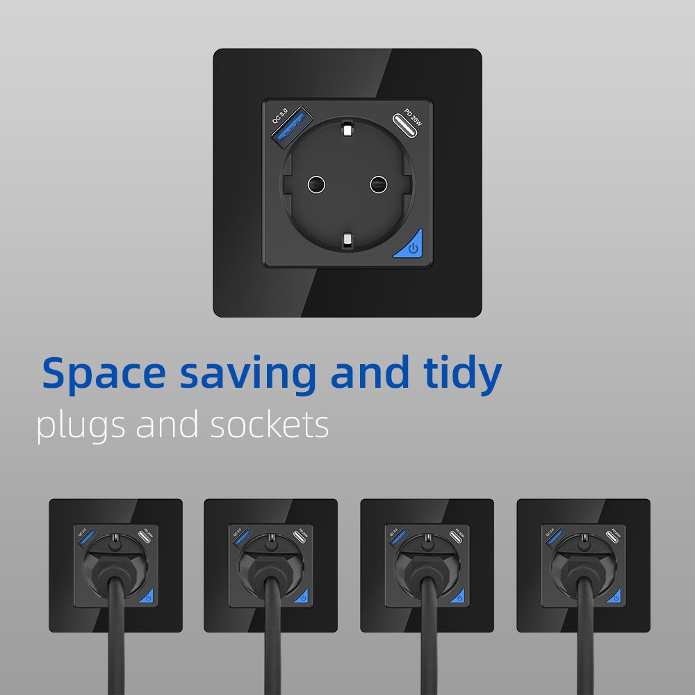 Langyeao EU Smart Socket Type-C WiFi/ZigBee Smart Wall Socket Tuya Quick Charge PD20W with Power Monitoring Wall Plug