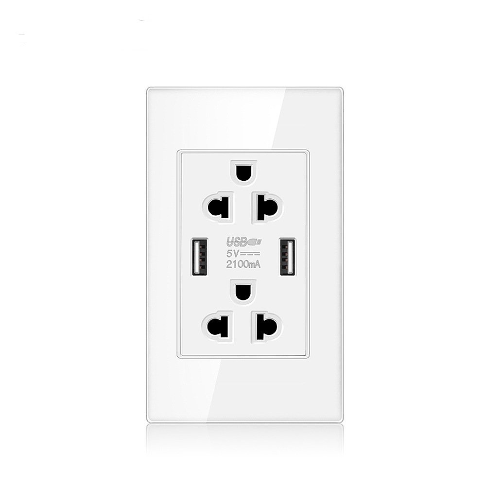Tempered Crystal Glass Panel 120mm*72mm, AC 110~250V, Thailand 15A Electric Plug Outlet, Thai Standard Wall Power Socket