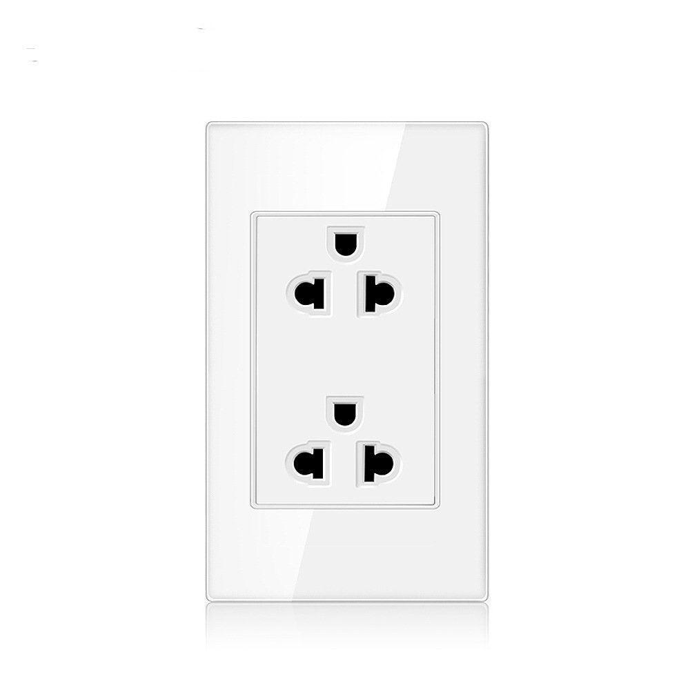 Tempered Crystal Glass Panel 120mm*72mm, AC 110~250V, Thailand 15A Electric Plug Outlet, Thai Standard Wall Power Socket