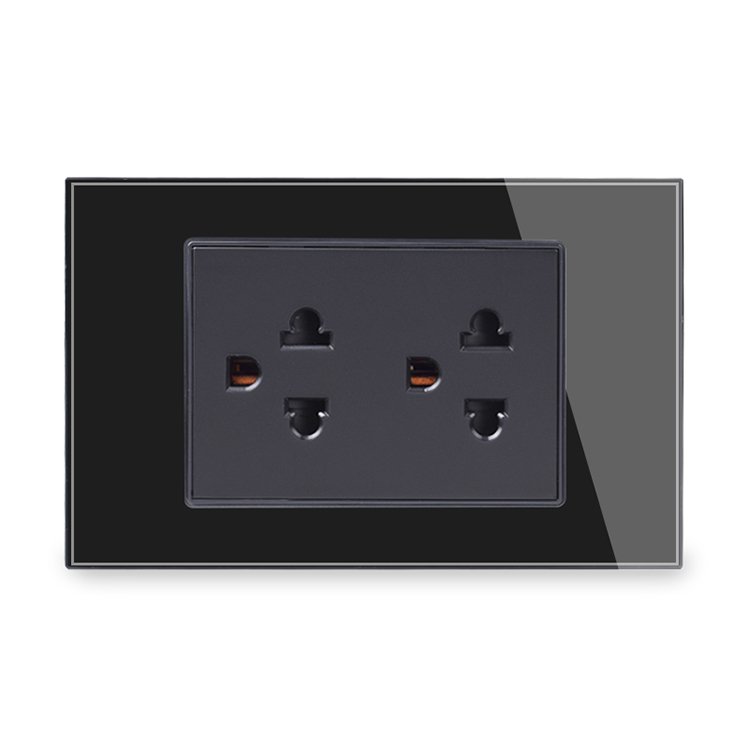 Tempered Crystal Glass Panel 120mm*72mm, AC 110~250V, Thailand 15A Electric Plug Outlet, Thai Standard Wall Power Socket