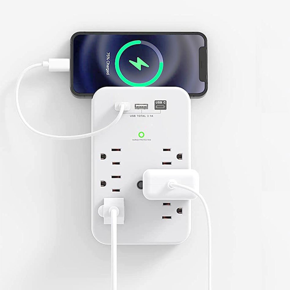 Mifaso 6way power strip 2 usb Usb Wall Charger Surge Protector travel adapters Outlet multi plug outlet wall extender adapter