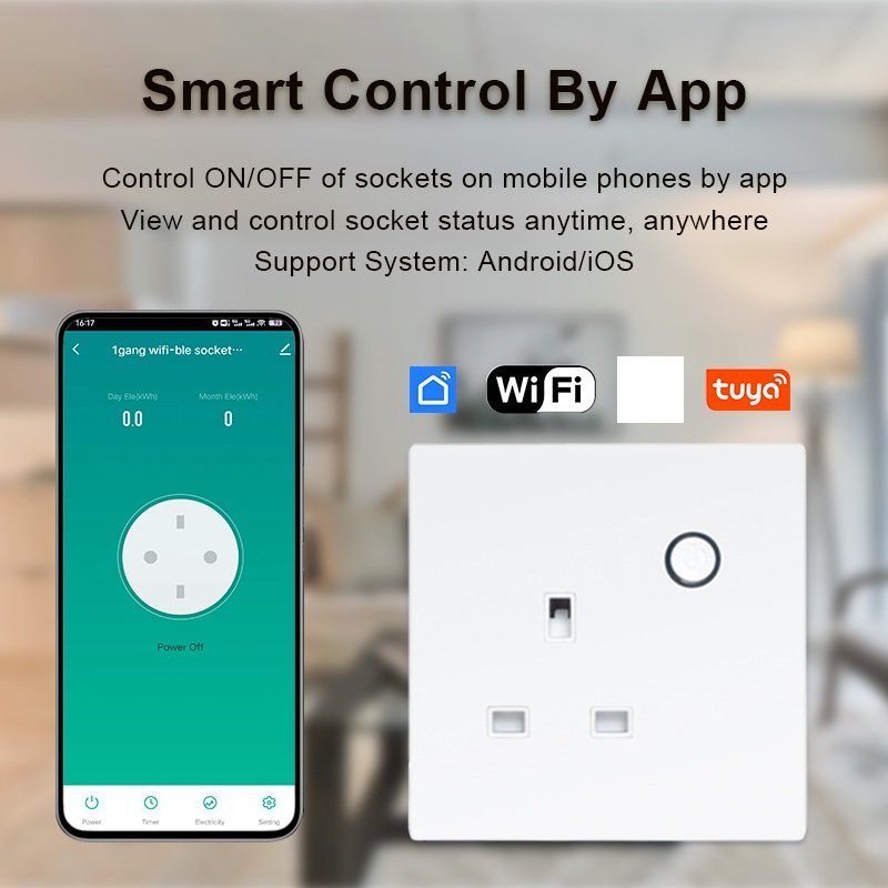 CNSKOU Factory Hot Selling Alexa Google home Wifi Smart UK British smart home Plug electrical wall switches and Sockets Outlet