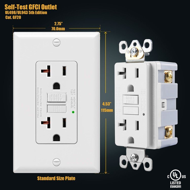 Fahint GF Self Test 15 / 20amp 125v 250v Receptacles Socket 20a Gfci Gfi Tamper Resistant Child Safety Outlet Wall Sockets Usa