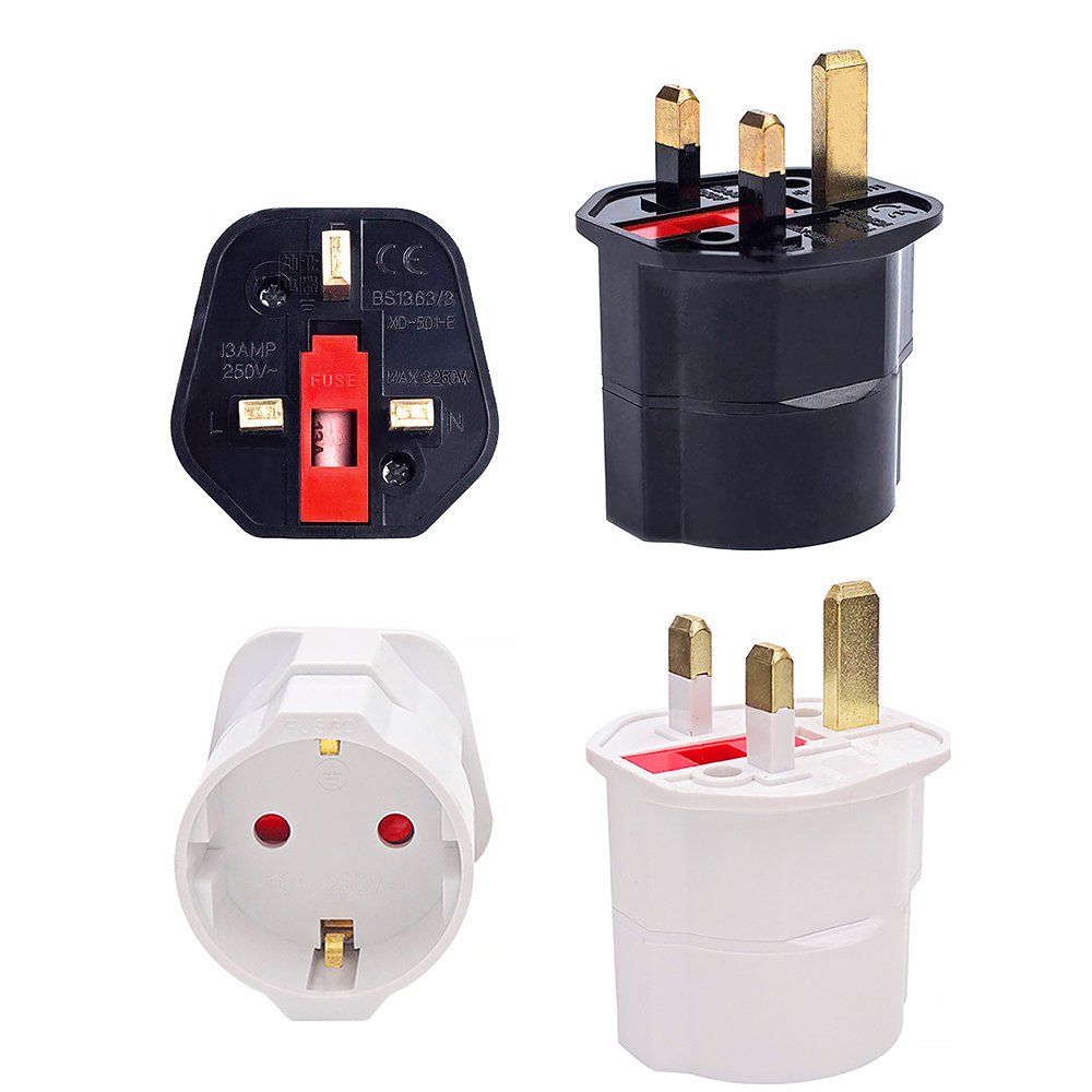 Ireland UAE Travel Converter Plug with Fuse High Power Europe Schuko to UK Plug Adapter 3-Pin EU Converter