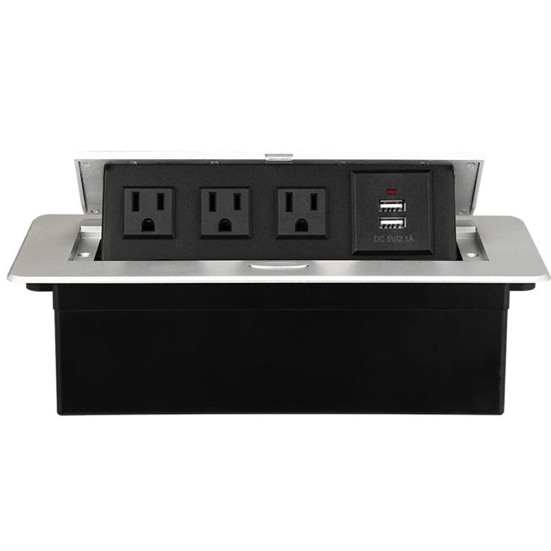 3 Outlets -Up Floor Electrical Outlet Recessed Countertop Socket Floor Outlet Box With 2 USB Ports US Plug Durable